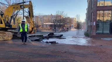 Downtown Greenville flooding due to water main break