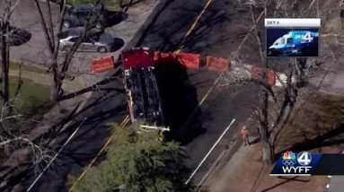 Gravel truck overturns on Main Street in Greer, road blocked
