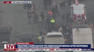 'Freedom convoy' crosses Canadian border into Detroit causing massive traffic delays
