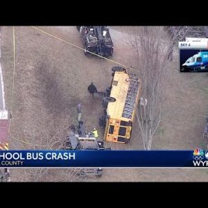 Sky 4 flies over scene of school bus crash