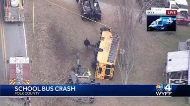 Sky 4 flies over scene of school bus crash
