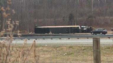 Video of tractor-trailer hit by plane on I-85