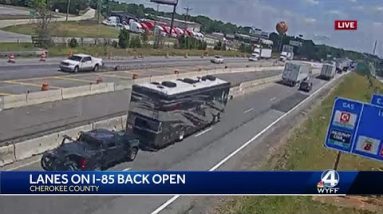 All lanes open after crash involving 3 tractor-trailer, car on I-85 north in Cherokee County