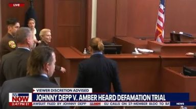 Amber Heard hides behind bailiff when Johnny Depp gets close in court | LiveNOW from FOX