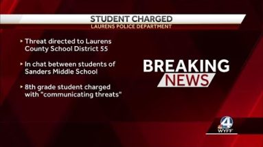 Upstate middle school student charged following online threat, police say