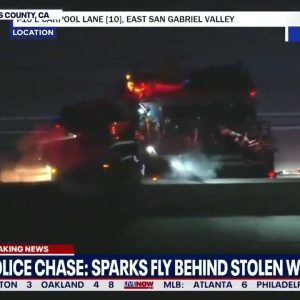 Police Chase: Spark flies behind stolen work truck in Los Angeles | LiveNOW from FOX