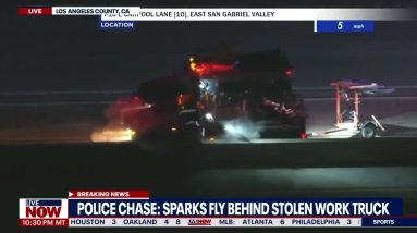 Police Chase: Spark flies behind stolen work truck in Los Angeles | LiveNOW from FOX
