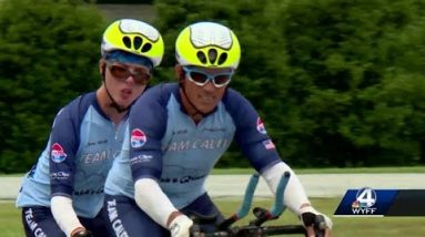 15-year-old and father cycling across the country for a cause stop in the Upstate
