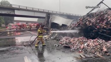 Massive tractor-trailer fire shuts down I-77 near Uptown Charlotte