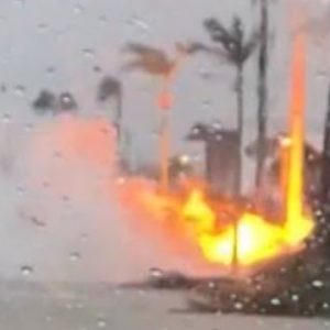 Video shows power lines on fire, flooding in Naples