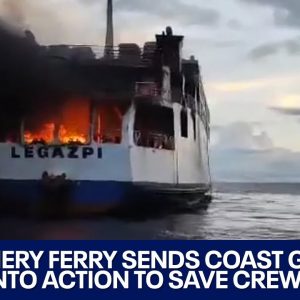 Boat on fire as flames send the Philippine Coast Guard into action | LiveNOW from FOX
