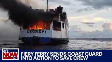 Boat on fire as flames send the Philippine Coast Guard into action | LiveNOW from FOX