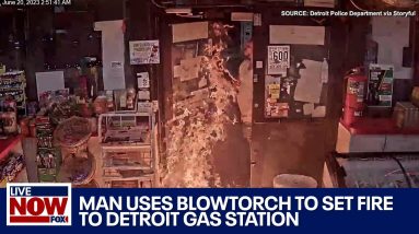 Man sets gas station on fire with blowtorch | LiveNOW from FOX