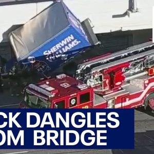 Truck dangles off Dallas bridge as crews work to rescue driver | LiveNOW from FOX