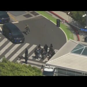 Police action in Santa Monica, officer shot, suspect at large