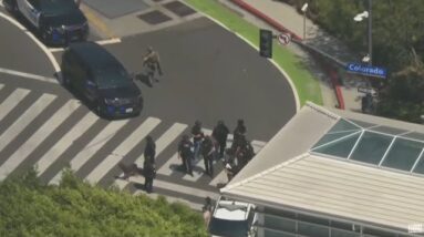 Police action in Santa Monica, officer shot, suspect at large